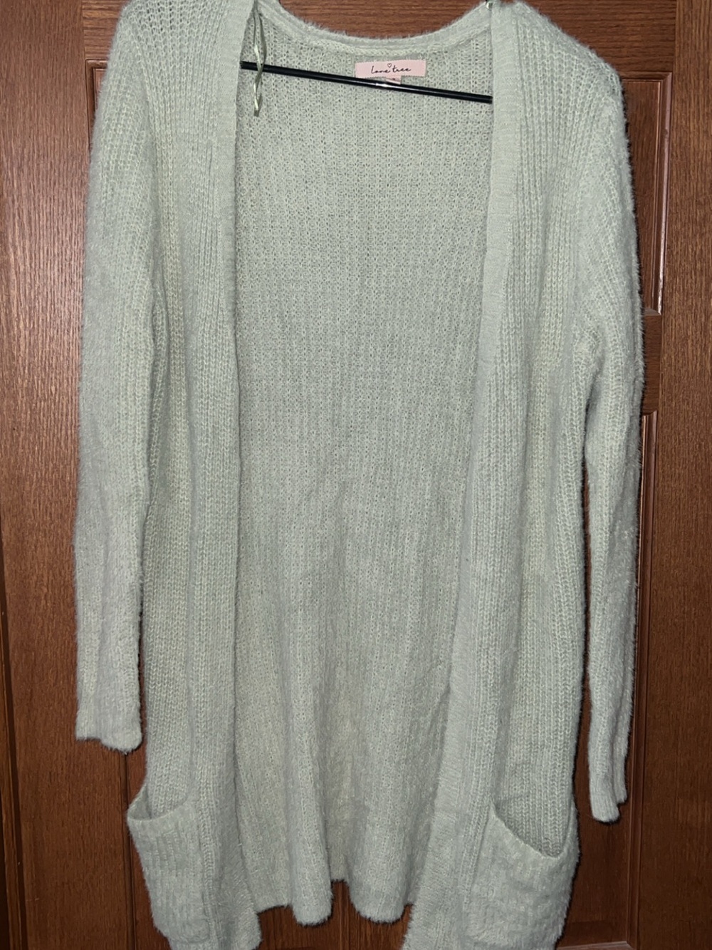 Love Tree Open-Front Mint Green Long Cardigan
